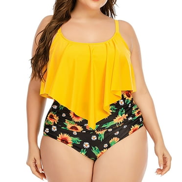 BONIXOOM Two Piece Swimsuit For Women Tankini No Closure Printed Bikinis Bikini Summer Swimwears on Clearance Black Size 8