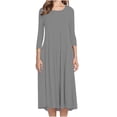 thumbnail image 1 of BONIXOOM Vacation Dresses for Women Beach Party Round Neckline Tab 3/4 Sleeve Pullover Jacket Solid Gray Dresses, 1 of 9
