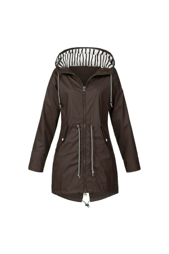 Waterproof Jackets For Women Full Zip Ski Drawstring Solid Vacation Winter Jackets For Women Coffee 3XL(US:14)