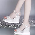 thumbnail image 1 of BONIXOOM Wedge Sandals for Women Clearance Fall Buckle Wedge Casual Fashion Shoes for Women Silver Size 5.5, 1 of 4