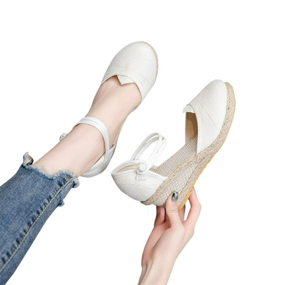 BONIXOOM Wedge Sandals for Women Clearance Fall Buckle Wedge Casual Fashion Shoes for Women White Size 7