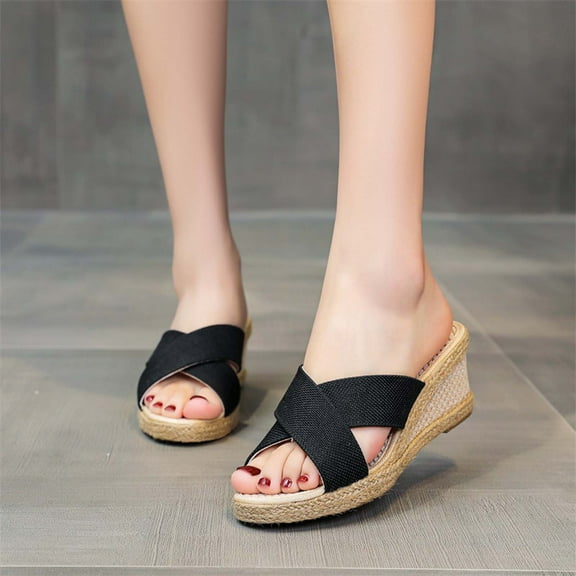 BONIXOOM Wedge Sandals for Women Clearance Fall Buckle Wedge Casual Fashion Womens Shoes Black Size 6
