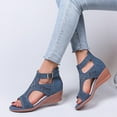 thumbnail image 1 of BONIXOOM Wedge Sandals for Women Clearance Fall Buckle Wedge Casual Fashion Womens Shoes Navy Size 5.5, 1 of 7