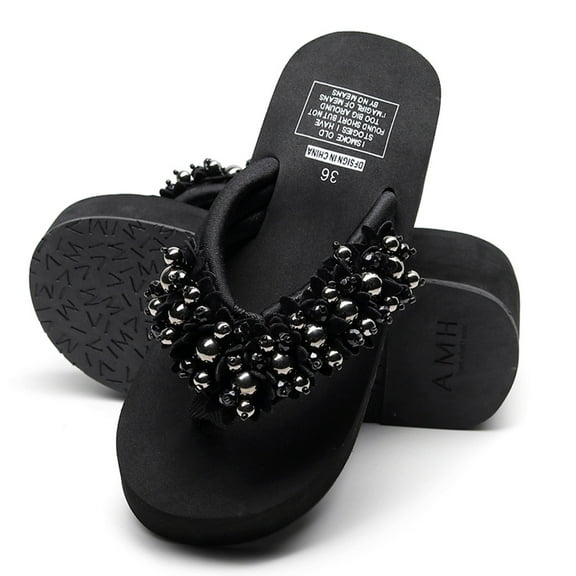 BONIXOOM Wedge Sandals for Women Clearance Fall Slip-On Platform Casual Fashion Womens Shoes Black Size 8.5