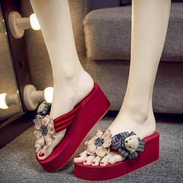 BONIXOOM Wedge Sandals for Women Clearance Fall Slip-On Platform Casual Fashion Womens Shoes Red Size 5.5