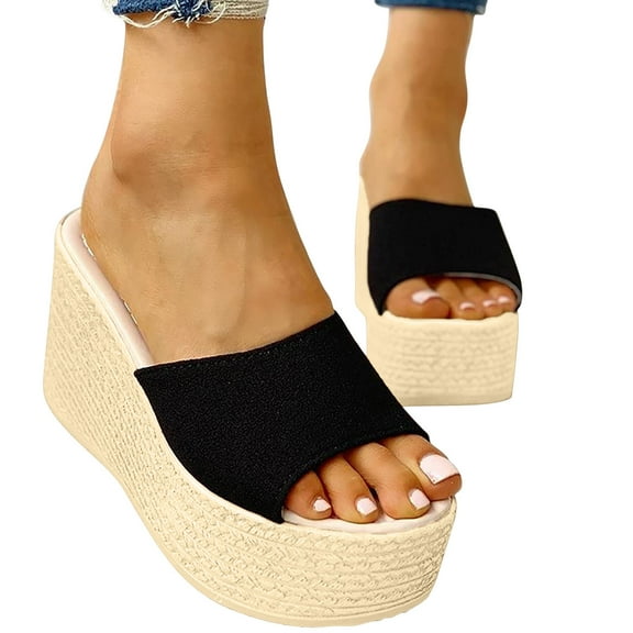 BONIXOOM Wedge Sandals for Women Clearance Fall Slip-On Wedge Casual Fashion Shoes for Women Black Size 5.5