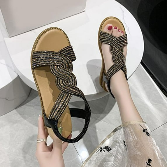 BONIXOOM Wedge Sandals for Women Clearance Fall Slip-On Wedge Casual Fashion Shoes for Women Black Size 7.5