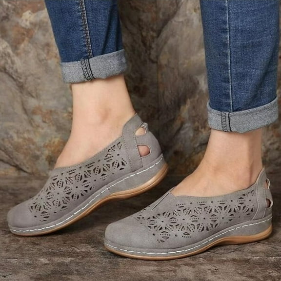 BONIXOOM Wedge Sandals for Women Clearance Fall Slip-On Wedge Casual Fashion Shoes for Women Gray Size 4.5