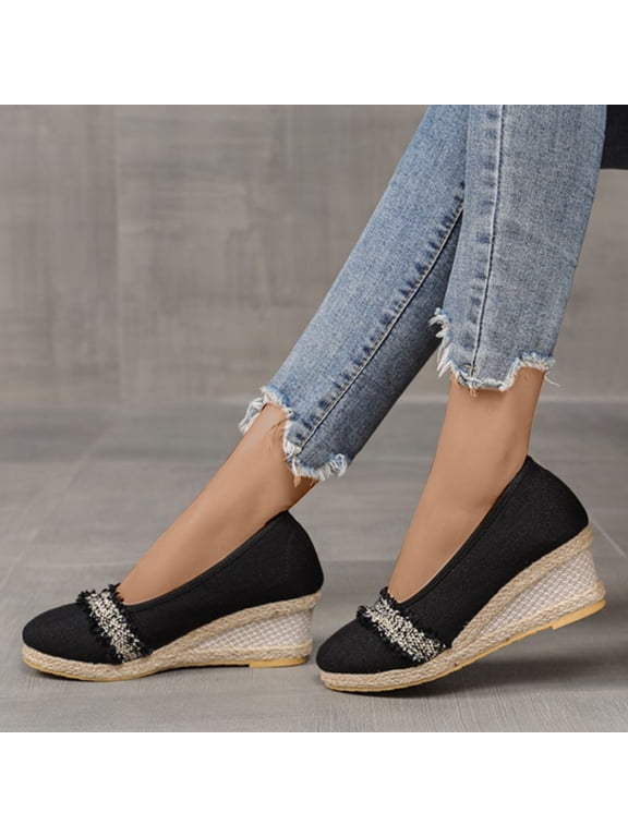 Wedge Sandals for Women Clearance Fall Slip-On Wedge Casual Fashion Womens Shoes Black Size 6.5