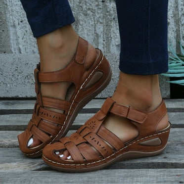 BONIXOOM Wedge Sandals for Women Clearance Fall Slip-On Wedge Casual Fashion Womens Shoes Brown Size 6