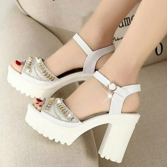 BONIXOOM White Sandals Woman Clearance Fall Buckle Platform Casual Fashion Shoes for Women White Size 7.5