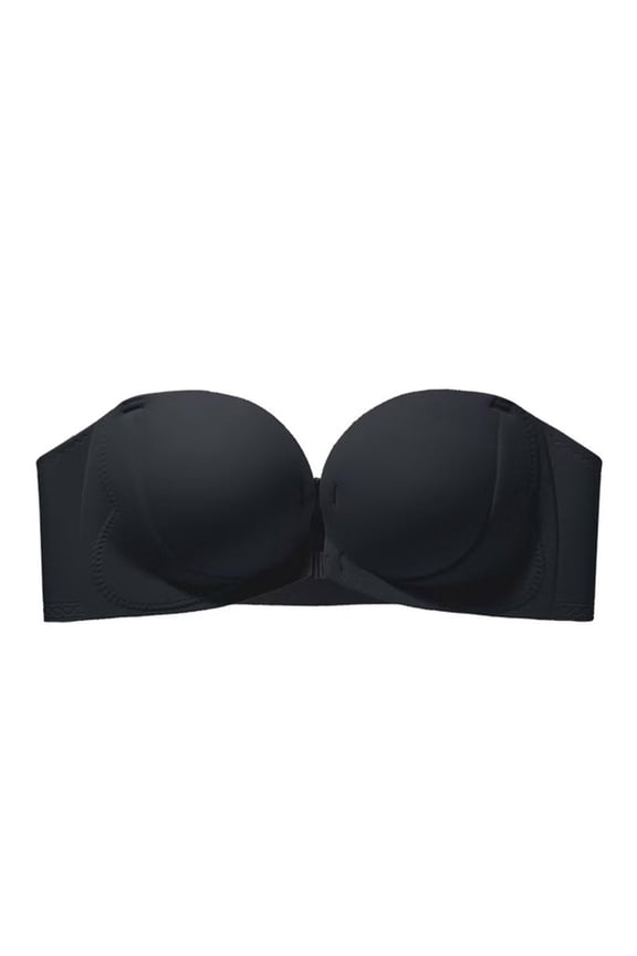 Women Strapless Bra Black, Strapless Push Up Bra, Front Closure Seamless Underwire Support S-XL