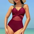 thumbnail image 1 of BONIXOOM Women Summer Bikini Solid Color Sexy Mesh Patchwork Hollowed Out Swimsuit, 1 of 5
