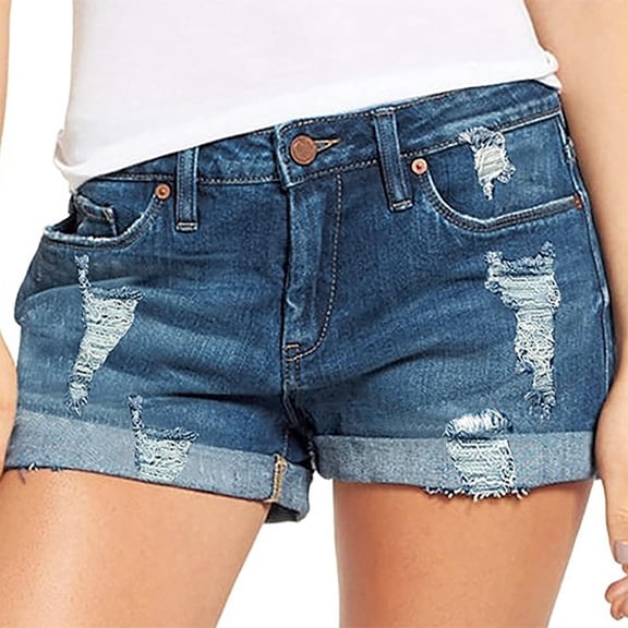 BONIXOOM Women's Distressed Denim Shorts,Ripped Jean Shorts with Rolled Cuffs and Pockets