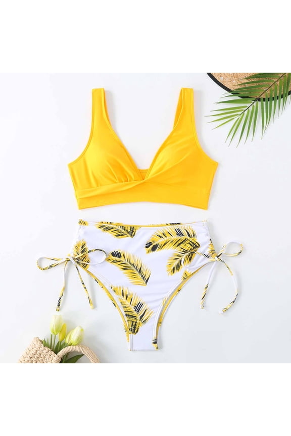 Women's Fashion Leaf Print Sexy Split Two Piece Swimsuit