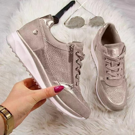 BONIXOOM Women's Fashion Sneakers Womens Shoes Lace-Ups Running Lace-Up Casual Shoes Beige 2024 Summer Clearance Size 4