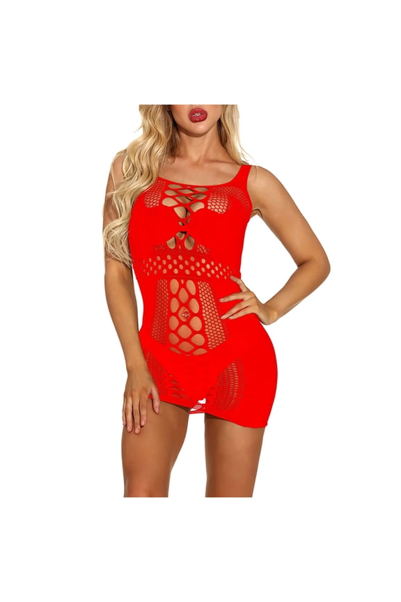 Women's Sleepwear Mothers Day Gifts None Sleeveless Solid Sleepwear Sleep Dress Red One Size