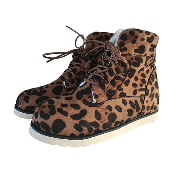 BONIXOOM Womens Boots Flat Heel PU Lace-Up Ankle Winter Brown