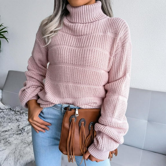 BONIXOOM Womens Cardigan Sweaters Modern Fit Sweater Pullover Vacation Turtleneck Cute Sweaters For Women Pink S(US:4)