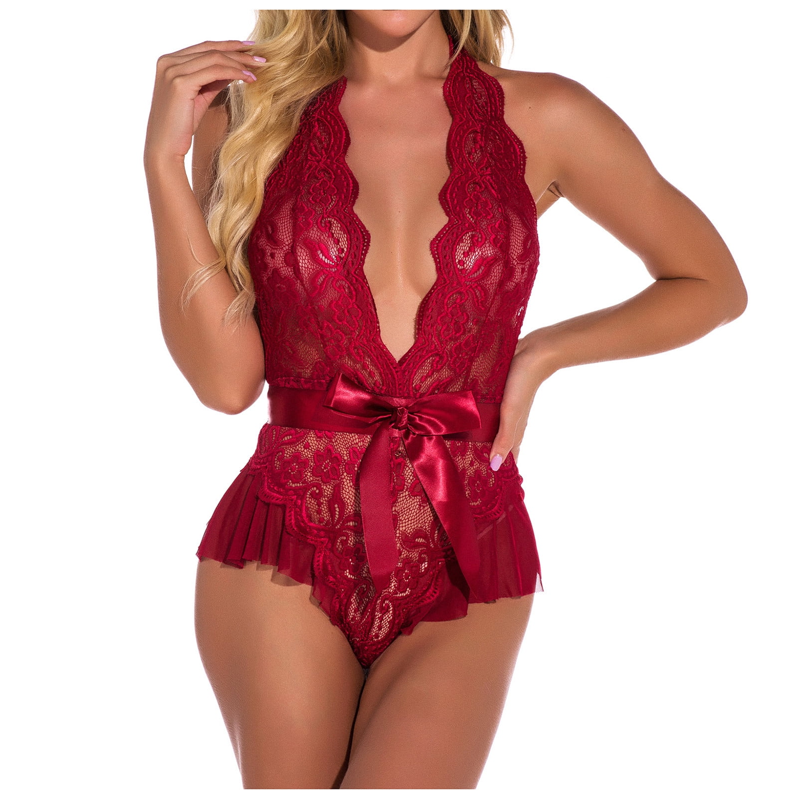 BONIXOOM Womens Christmas Pajamas Christmas Pajamas Sleepwear Zipper Long Sleeve Jumpsuit Solid Red L
