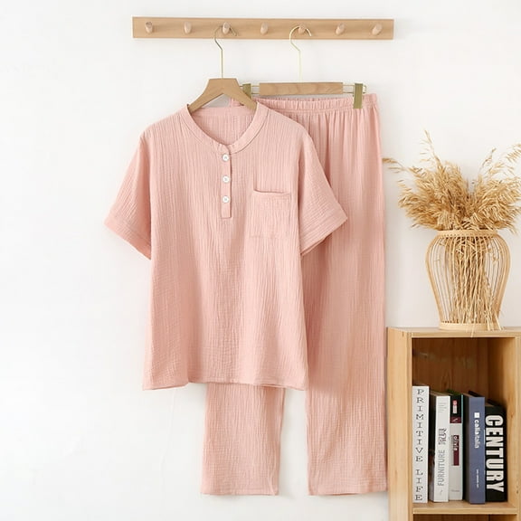 BONIXOOM Womens Christmas Pajamas Couples Christmas Pajamas Loungewear Belt Short Sleeve Sleepwear Sets Solid Pink L