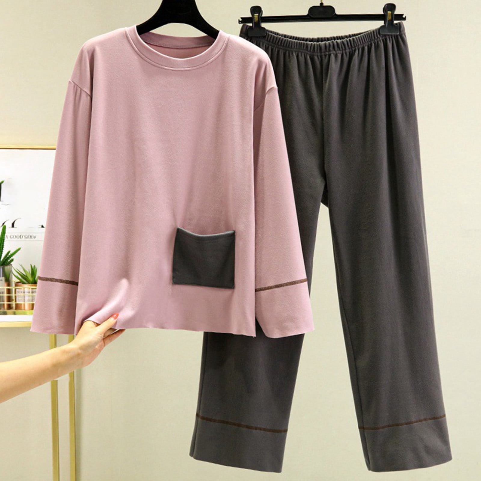 BONIXOOM Womens Christmas Pajamas Couples Christmas Pajamas Sleepwear None Long Sleeve Sleepwear Sets Solid Purple L