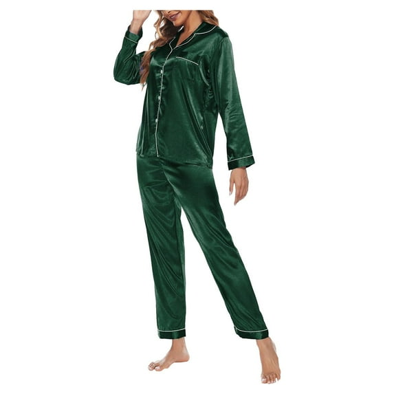 BONIXOOM Womens Christmas Pajamas Matching Christmas Pajamas Loungewear None Long Sleeve Sleepwear Sets Solid Green XL