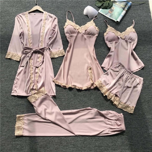 BONIXOOM Womens Christmas Pajamas Matching Christmas Pajamas Sleepwear Belt Long Sleeve Sleepwear Sets Solid Pink XL