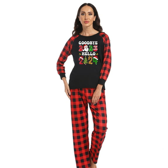 BONIXOOM Womens Christmas Pajamas Matching Family Christmas Pajamas Sleepwear None Long Sleeve Sleepwear Sets Printed Red L
