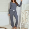 thumbnail image 1 of BONIXOOM Womens Christmas Pajamas Thanksgiving Pajamas Loungewear Pull-On Long Sleeve Sleepwear Sets Solid Blue XXL, 1 of 6