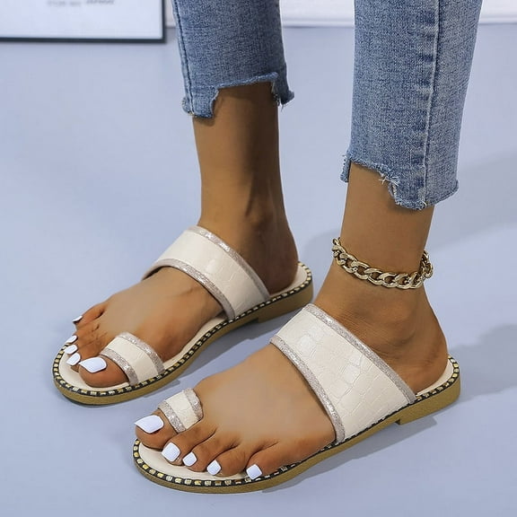 BONIXOOM Womens House Slippers Clearance Slip-On None V-Day Casual Summer Running Shoes For Women Beige Size 5.5