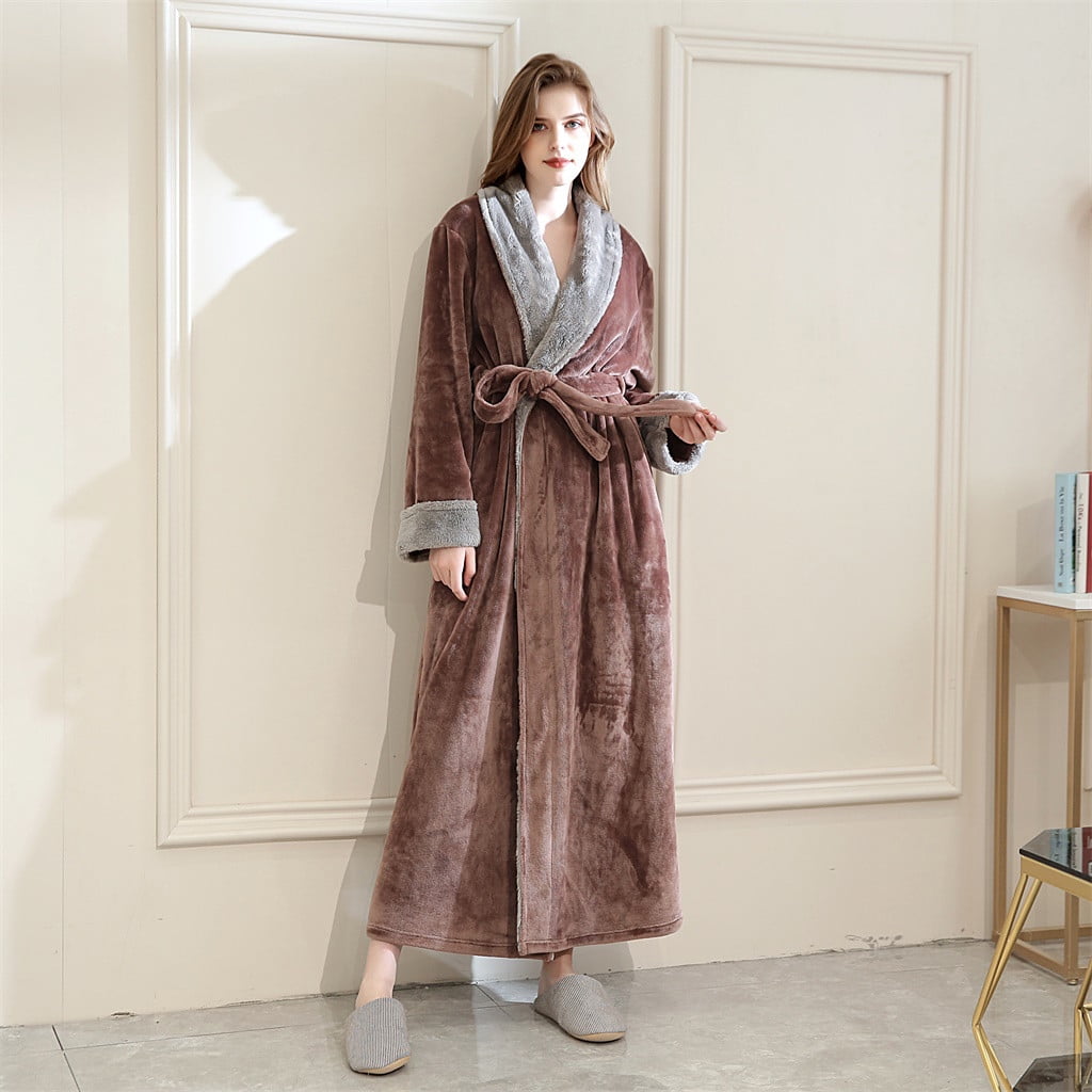 BONIXOOM Womens Pajamas Christmas Pajamas Sleepwear Belt Long Sleeve Sleep Tops Solid Coffee M