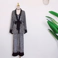 thumbnail image 1 of BONIXOOM Womens Pajamas Couples Christmas Pajamas Sleepwear Belt Long Sleeve Sleepwear Sets Striped Black XL, 1 of 4
