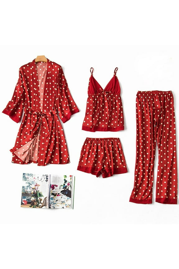 Womens Pajamas Matching Christmas Pajamas Sleepwear None Long Sleeve Sleepwear Sets Polka Dot Wine M
