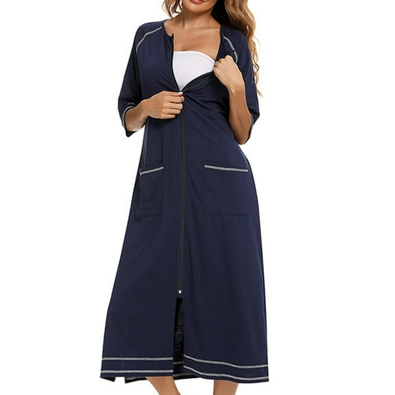 BONIXOOM Womens Pajamas Matching Family Christmas Pajamas Loungewear Zipper Long Sleeve Sleep Tops Solid Navy XL