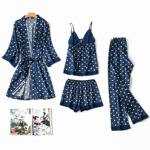 BONIXOOM Womens Pajamas Matching Family Christmas Pajamas Sleepwear None Long Sleeve Sleepwear Sets Polka Dot Blue L