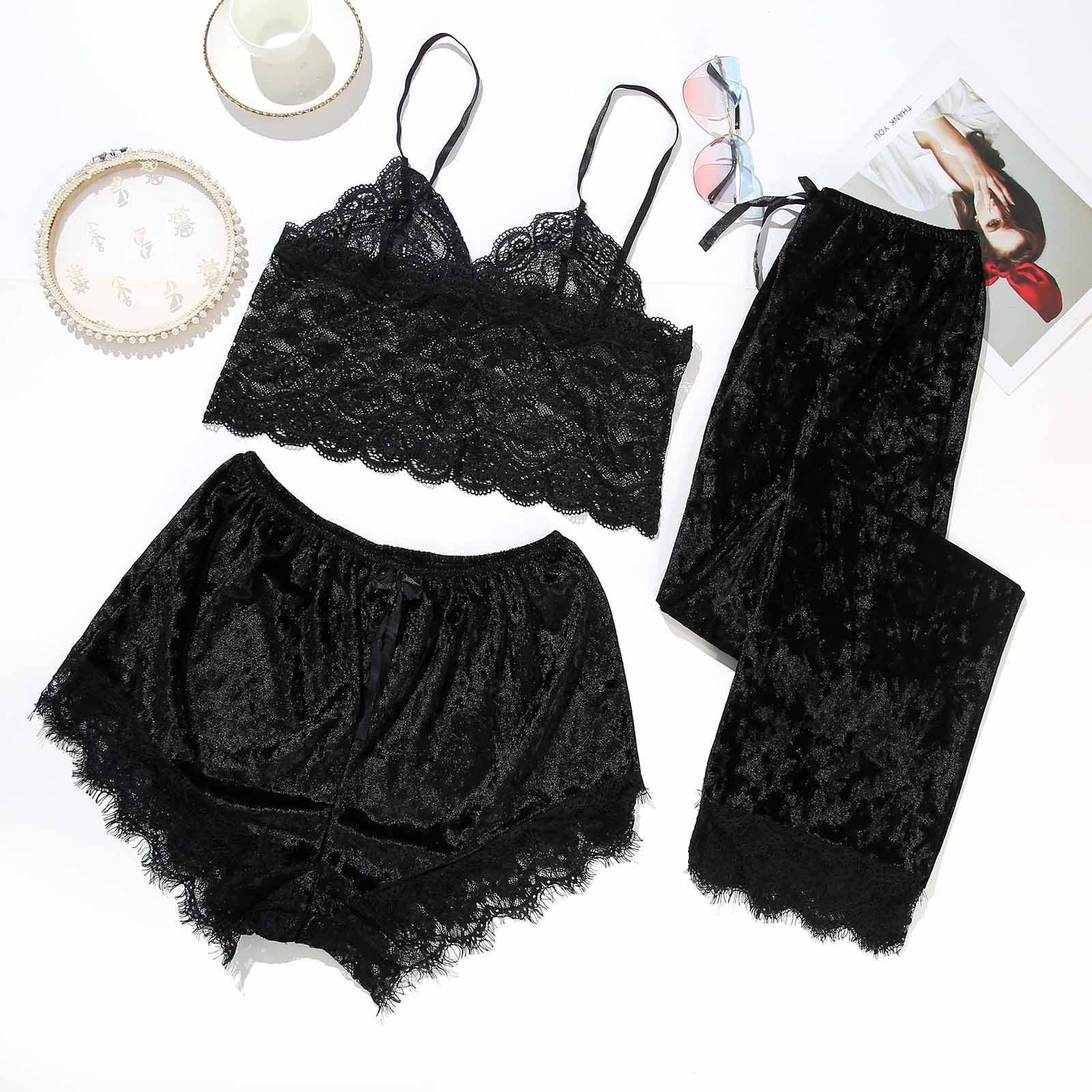 BONIXOOM Womens Pajamas Thanksgiving Pajamas Sleepwear None Long Sleeve Sleepwear Sets Solid Black S