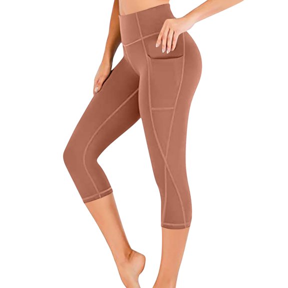 BONIXOOM Womens Plus Size Pants Legging Mid Waist Built-in Pocket Full Legging Yoga Watermelon Red L
