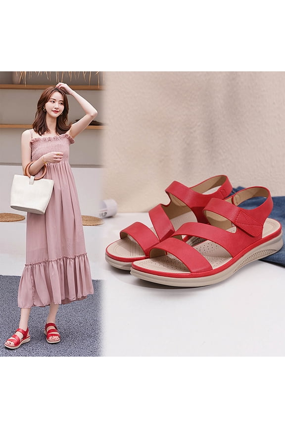 Womens Sandals Clearance Fall Slip-On Wedge Casual Fashion Womens Shoes Red Size 8