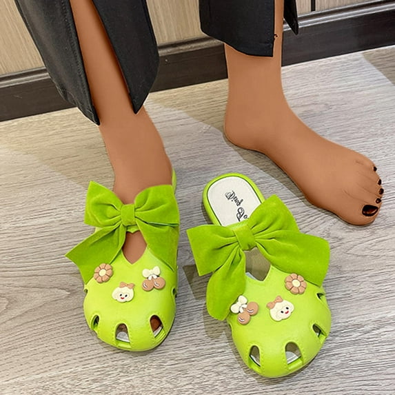 BONIXOOM Womens Sandals Clearance Slip-On None V-Day Casual Summer Walking Shoes Women Green Size 7.5