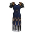 thumbnail image 1 of BONIXOOM Womens Spring Dresses Retro Party Crew Neck Tab Short Sleeve Lace Dress Solid Blue Dresses, 1 of 2