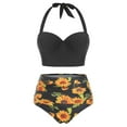thumbnail image 1 of BONIXOOM Womens Swimsuits Crop-Top None Floral Bikinis Bikini Summer Swimwears on Clearance Black Size 4, 1 of 5
