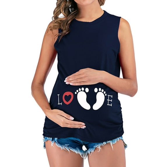 BONIXOOM Workout Tank Tops Woman Round Neckline Active Fit Rowing Vacation Fashion Printed Tank Top on Clearance Navy