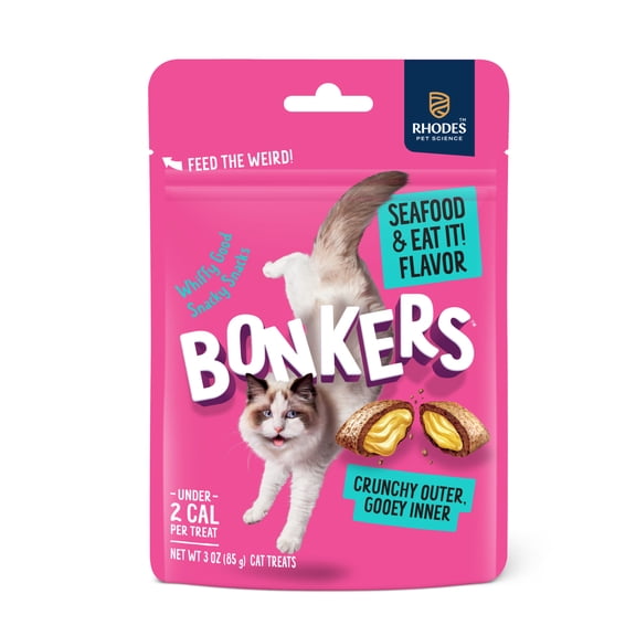 BONKERS Bites Seafood & Eat It Flavor Crunchy & Soft Treats for Cats, 3oz Bag