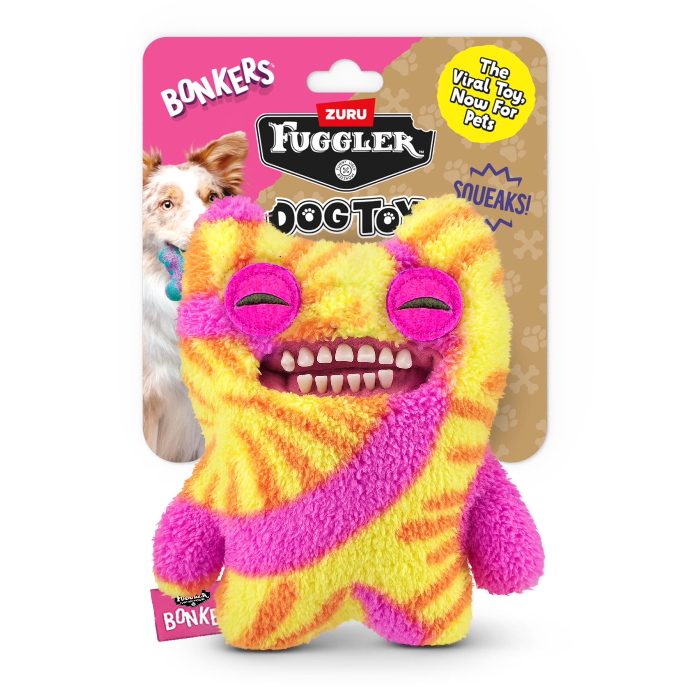 BONKERS Fuggler Old Tooth Squeaky & Plush Dog Toy, Tie Dye for Playtime, 8 inches
