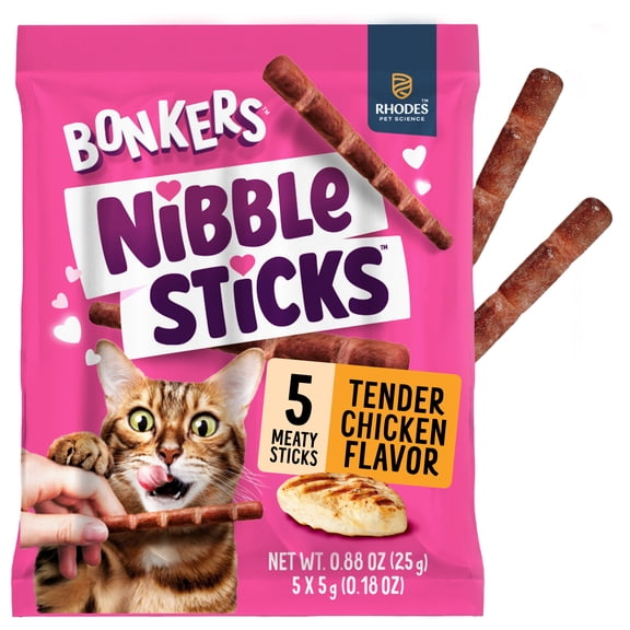 BONKERS Nibble Sticks Soft & Meaty Tender Chicken Flavor Cat Treats, 5 Sticks