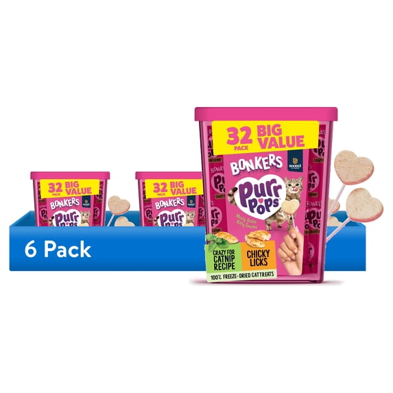 (6 pack) BONKERS Purrpops Freeze-Dried Chicken & Catnip Flavored Lollipop Treats for Cats, 32 Pack