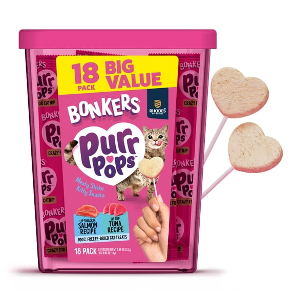 BONKERS Purrpops Freeze-Dried Tuna & Salmon Flavored Lollipop Treats for Cats, 18 Pack
