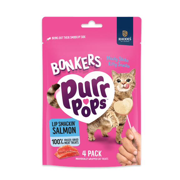 BONKERS Purrpops, Freeze Dried Salmon Flavored Lollipop, Treats for Cats, 4 Piece Pouch