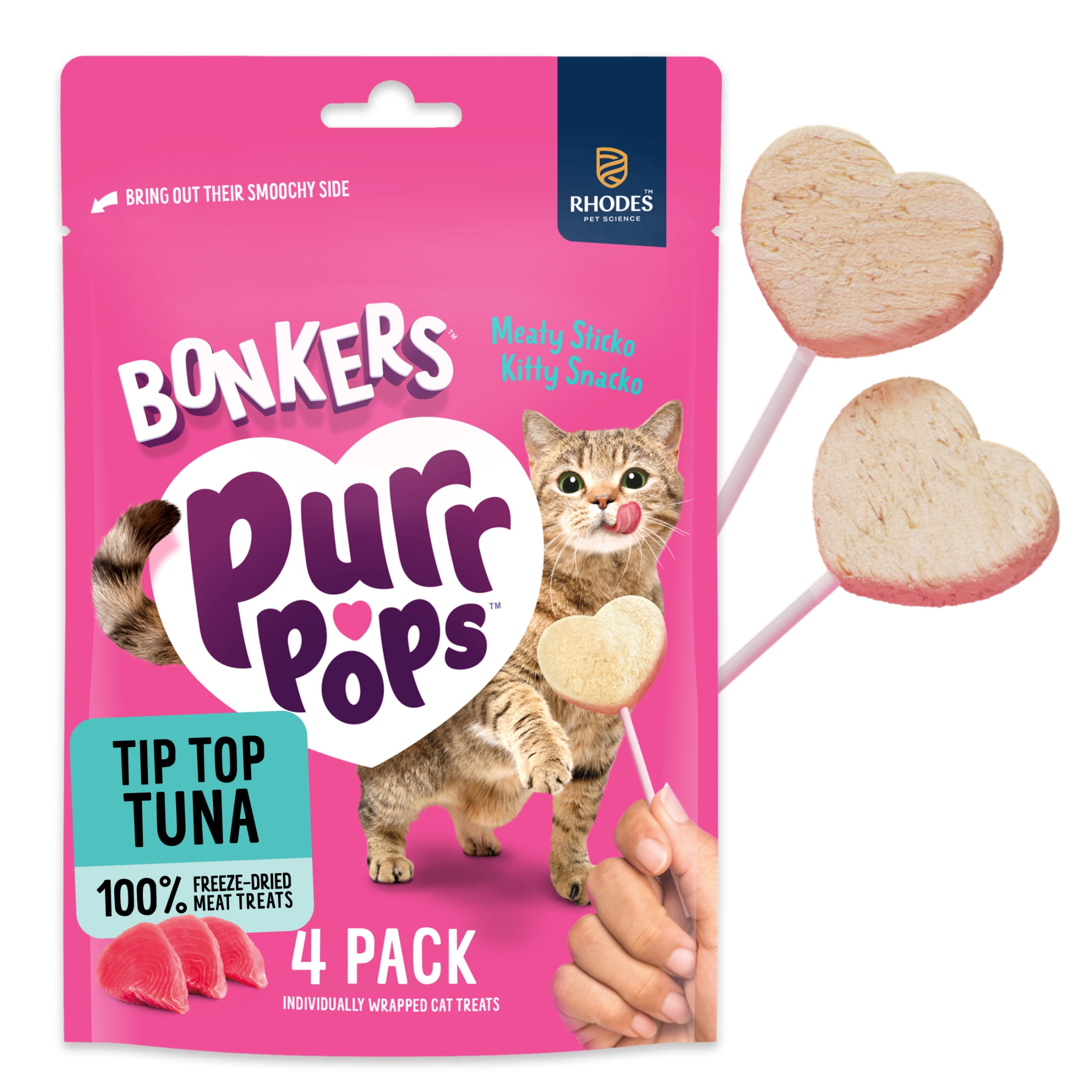BONKERS Purrpops Freeze-Dried Tuna Flavored Lollipop Treats for Cats, 4 Pack